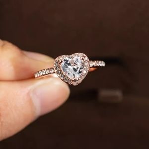 Heart Rose Gold Diamond Ring Gem Silver Rhinestone Crystal Jewelry Trendy
